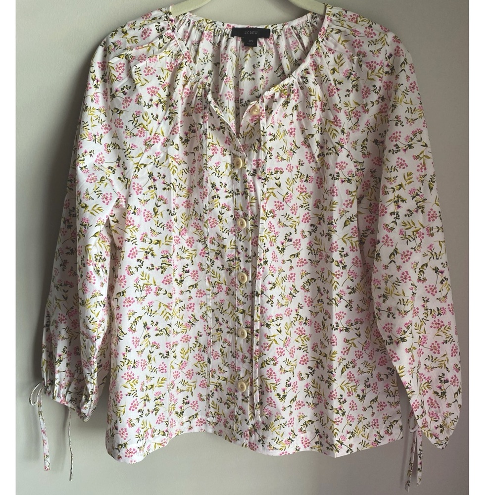 J. Crew Tie-Sleeve Button-Front Cotton Poplin Top